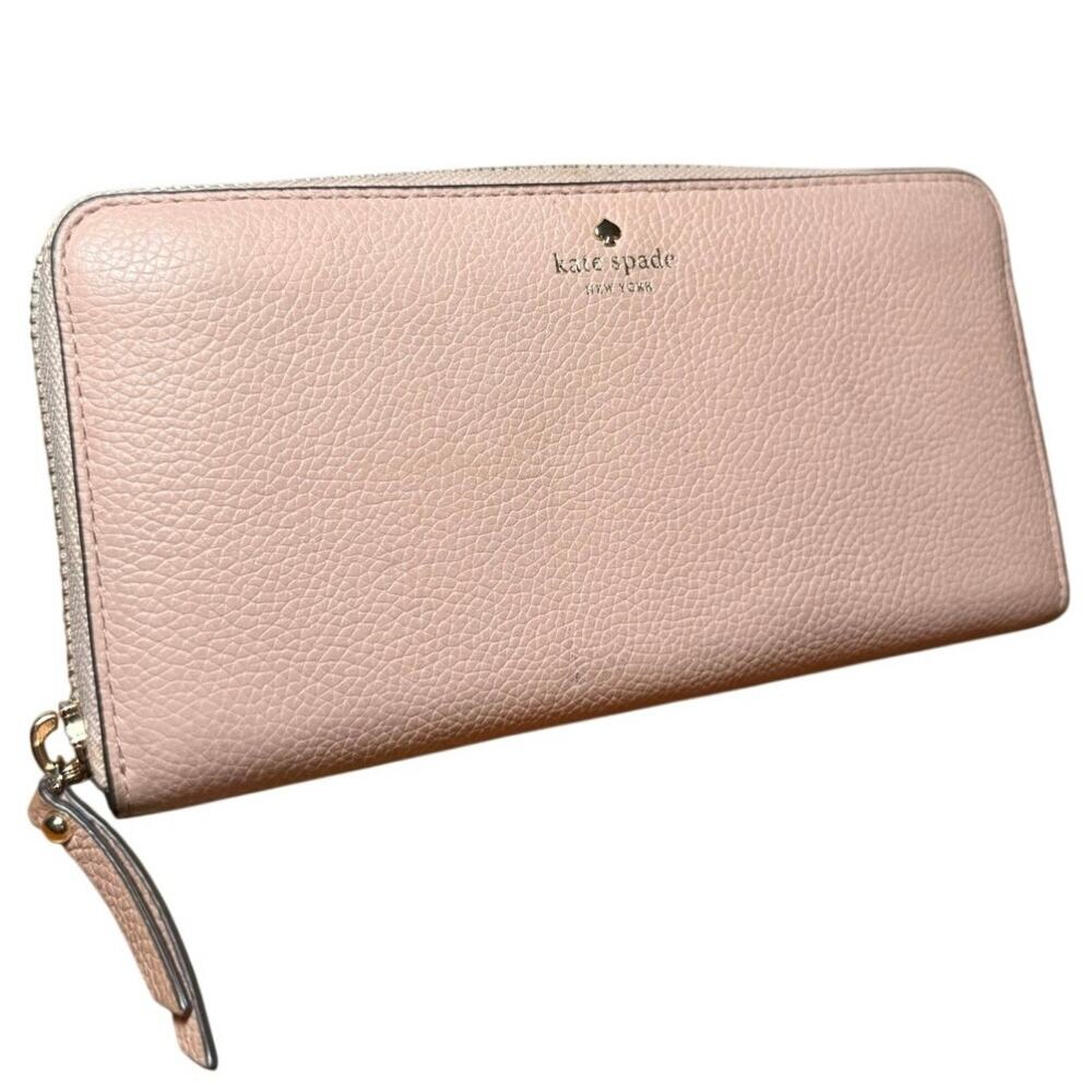 Kate Spade Lena Large Continental Zip Around Wallet Pink Pebbled Leather